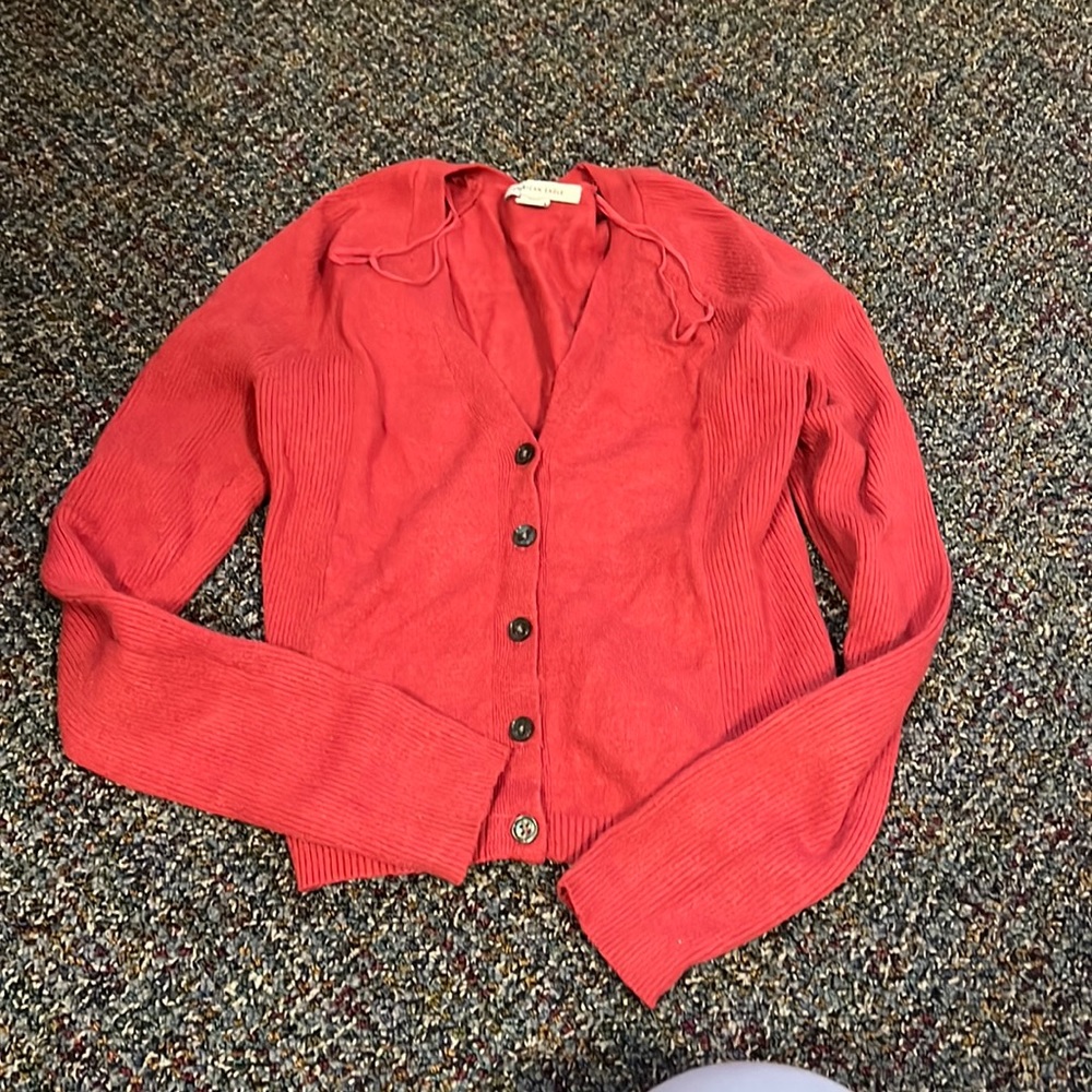 American Eagle deep red v-neck button sweater. Size M.